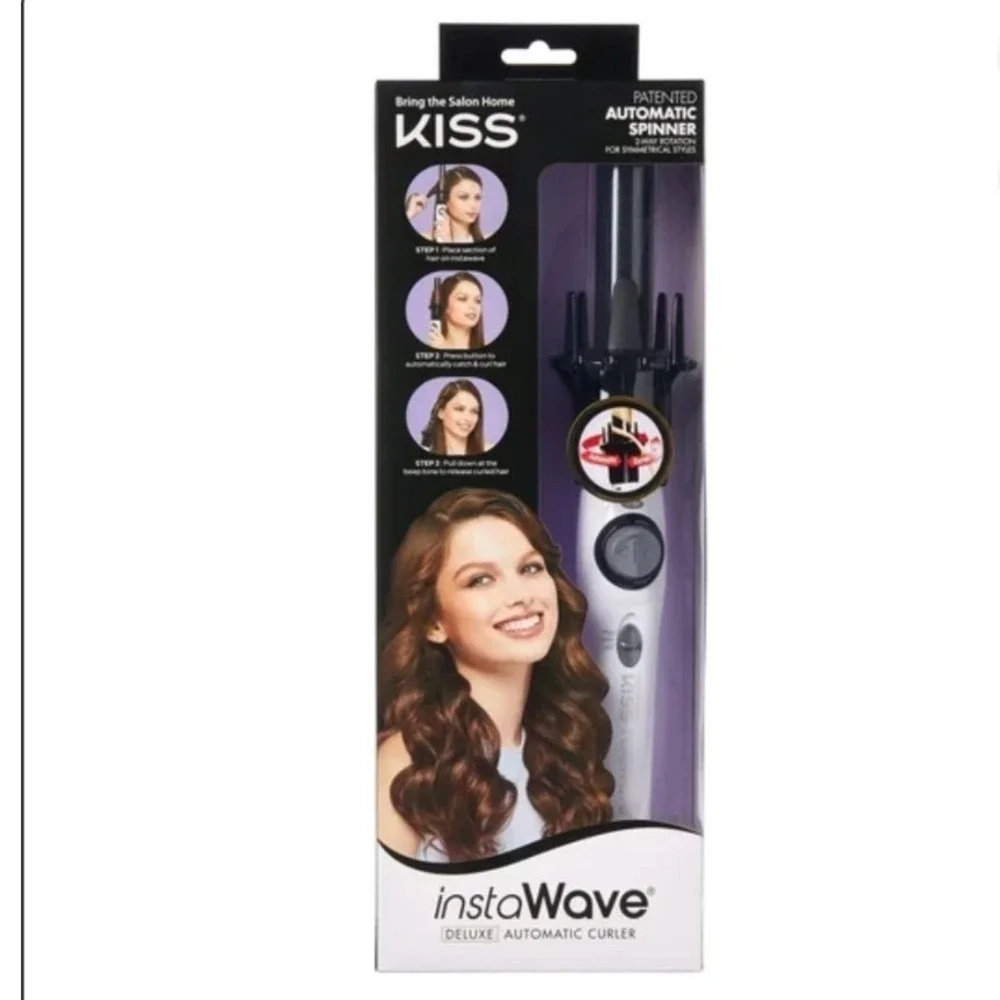 KISS InstaWave Deluxe Automatic Curler Ceramic Ionic Rotating Hair‎ Wand White